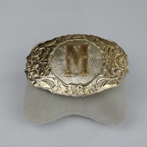 Crumrine Bronze and Silver Ornate Unisex Monogramed Belt Buckle.